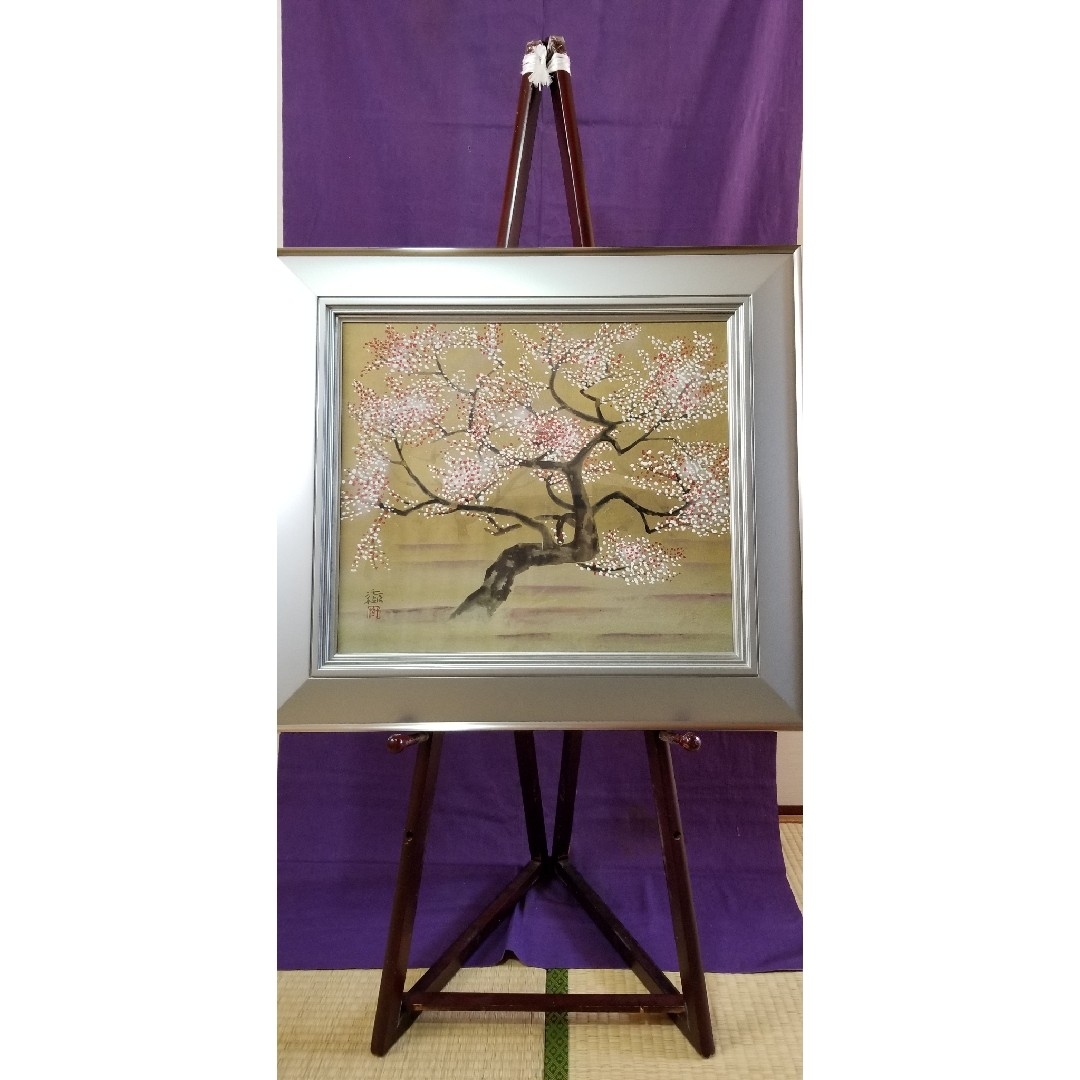 【限定販売】 日本美術院 特待 宮前秀樹作10号紅白梅 昭和4年生 埼玉県出身 法林門 美術館 絵画+タペストリー