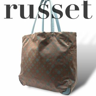 ラシット(Russet)のrusset ラシット　トートバッグ　ハンドバッグ　総柄 水色(トートバッグ)