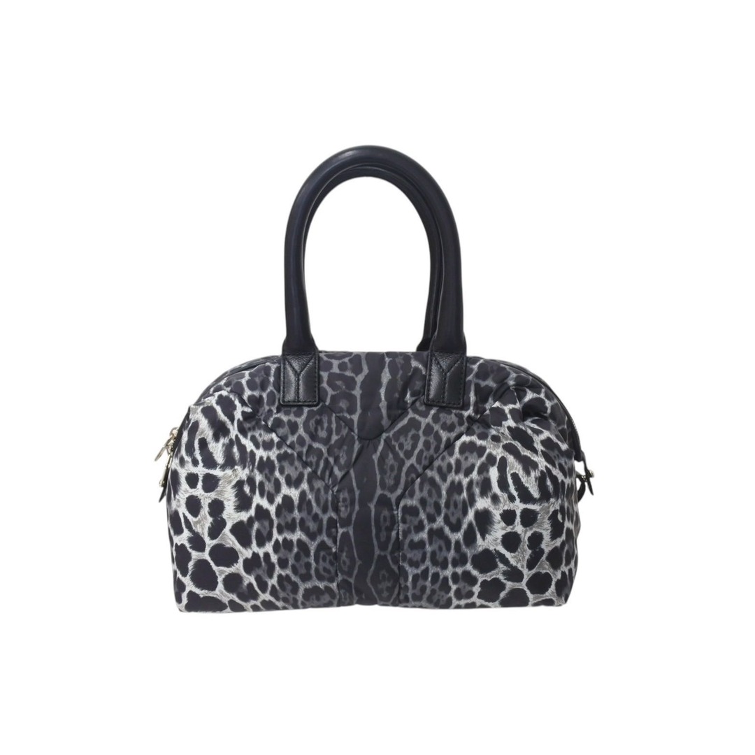 極美品 YVESSAINTLAURENT イヴサンローラン イージー ハンドバッグ レオパード ナイロン レザー グレー 208315 FUL IN 9074 中古 4c070948