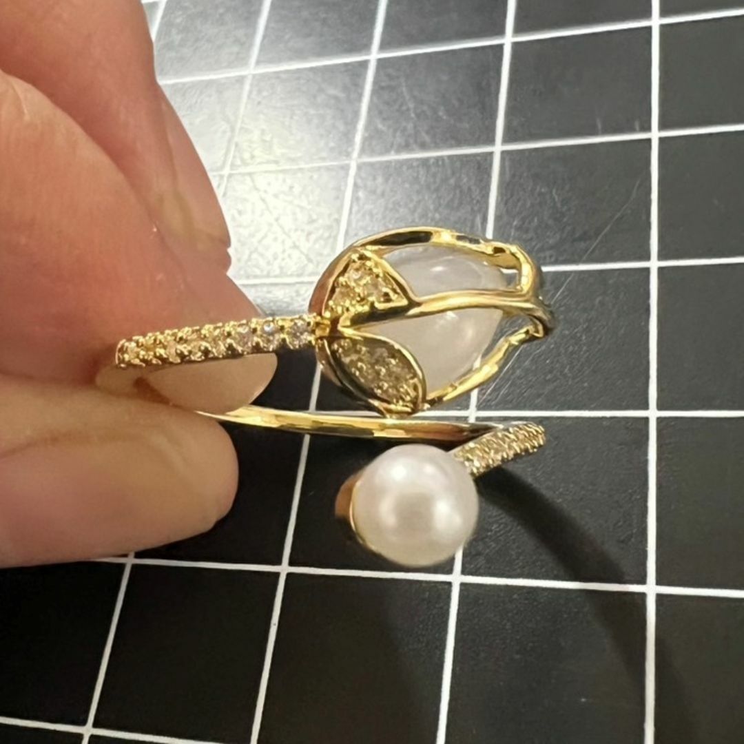 A833 匿名配送 指輪 レディース リング キャッツアイ ホワイト ゴールド  レディースのアクセサリー(リング(指輪))の商品写真