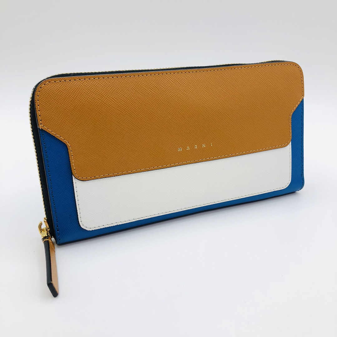 マルニ MARNI 長財布 レザー ラウンドファスナー キャメル×ホワイト マルニ MARNI 長財布 レザー ラウンドファスナー キャメル×ホワイト