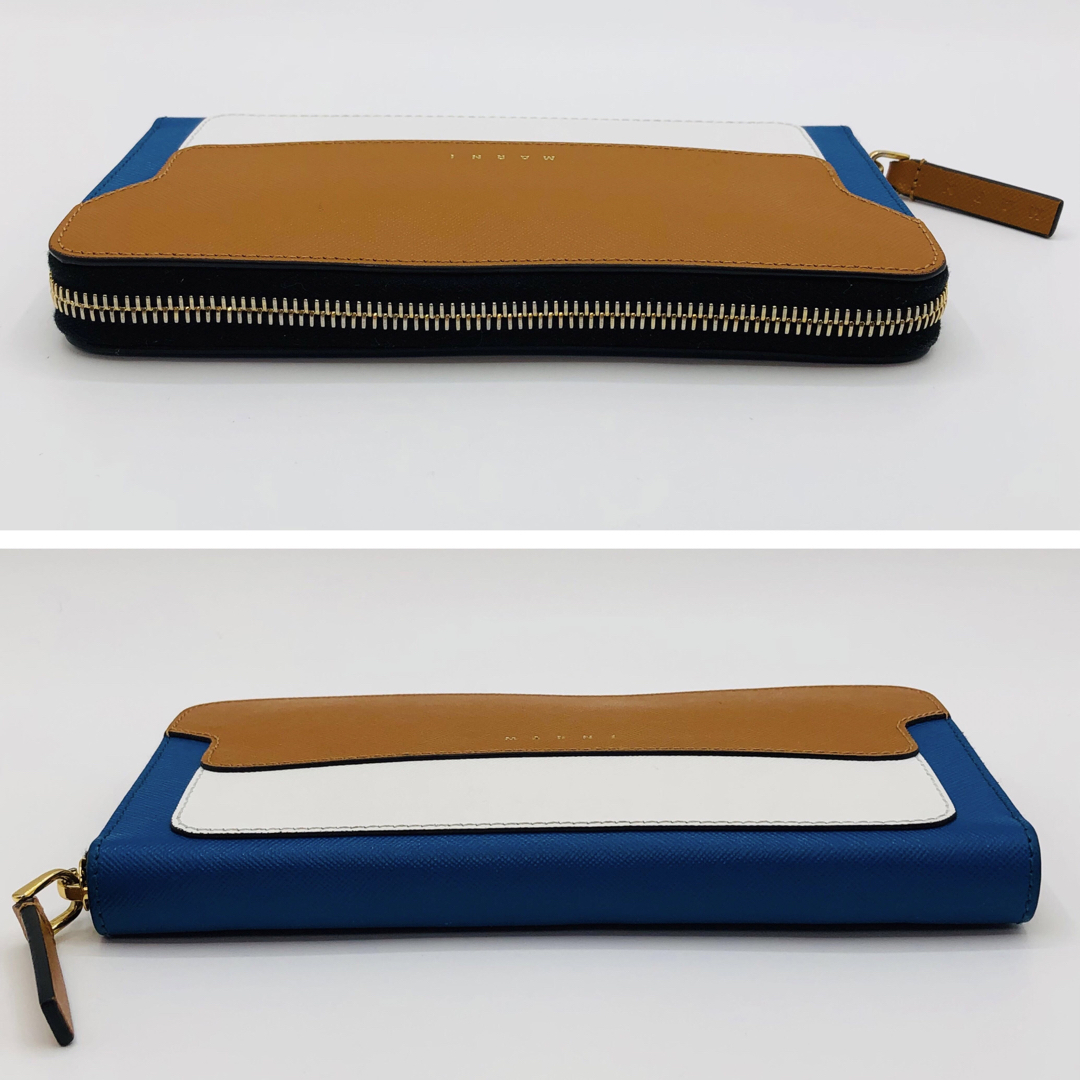 マルニ MARNI 長財布 レザー ラウンドファスナー キャメル×ホワイト マルニ MARNI 長財布 レザー ラウンドファスナー キャメル×ホワイト