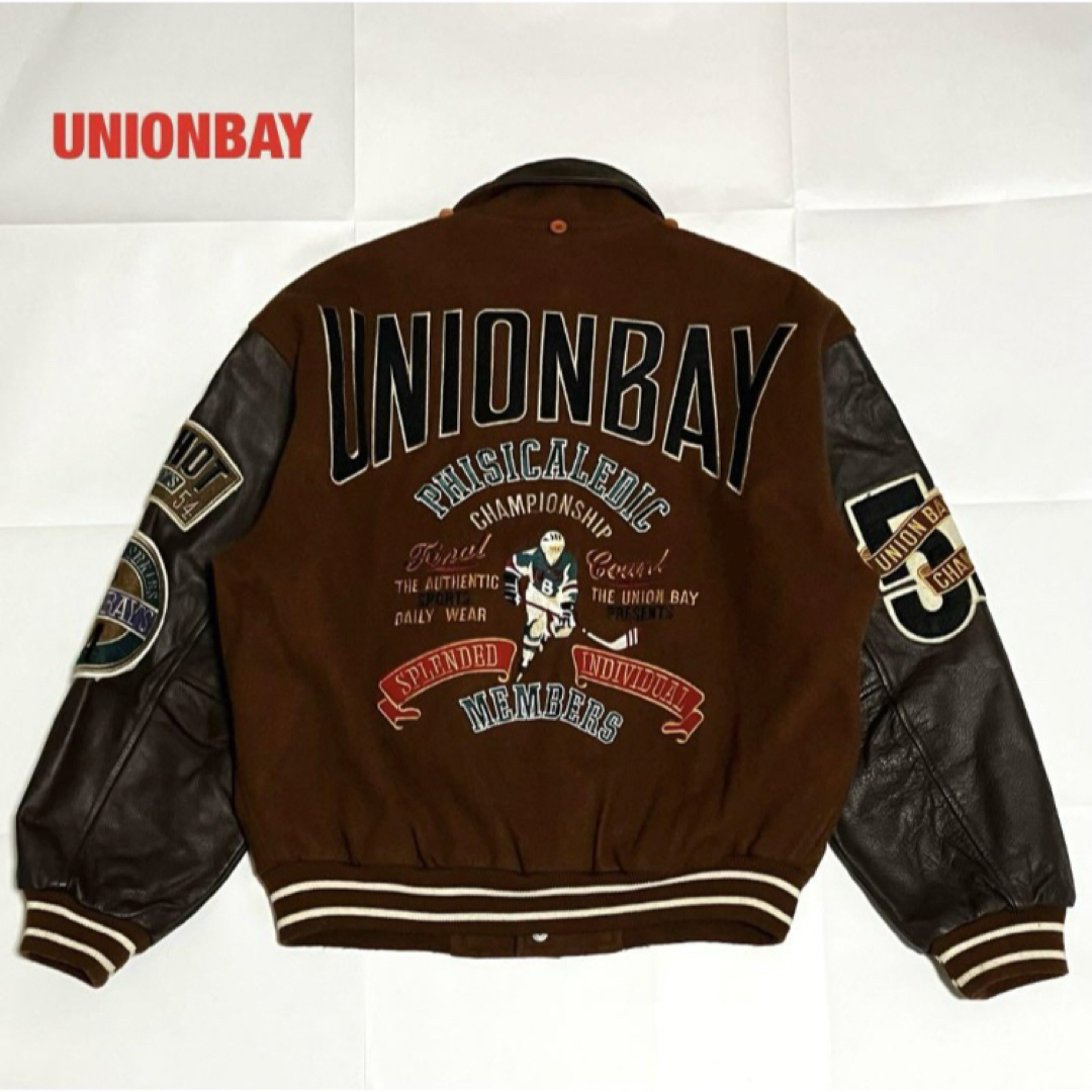 UNION BAY スタジャン 牛革レザー 襟レザー ホッケー ワッペン UNION BAY スタジャン 牛革レザー 襟レザー ホッケー ワッペン