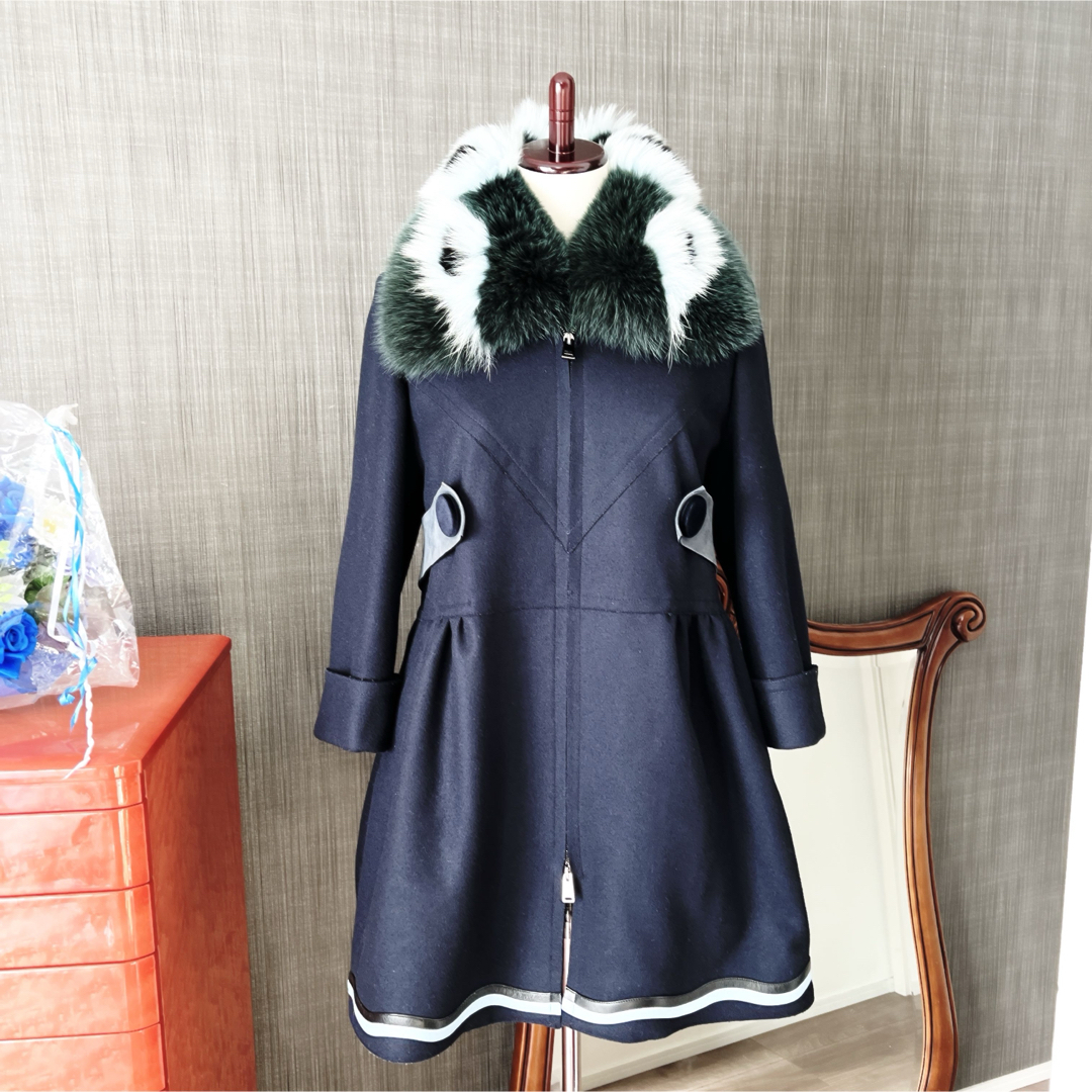 美品 FENDIフェンディ カシミヤ フレア フォックスファー コート 美品 FENDIフェンディ カシミヤ フレア フォックスファー コート
