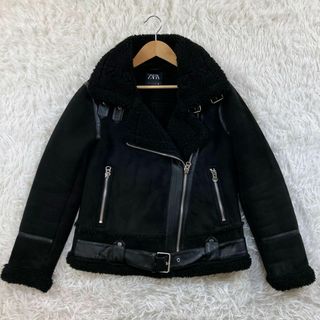ZARA - ZARA フェイク ムートン ダブルライダースジャケット 黒 ZARA - ZARA フェイク ムートン ダブルライダースジャケット 黒