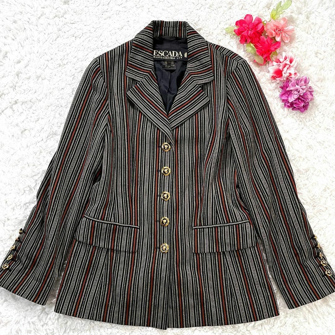 ✨極美品✨ ESCADA 金ボタン ウール ストライプ テーラード ✨極美品✨ ESCADA 金ボタン ウール ストライプ テーラード
