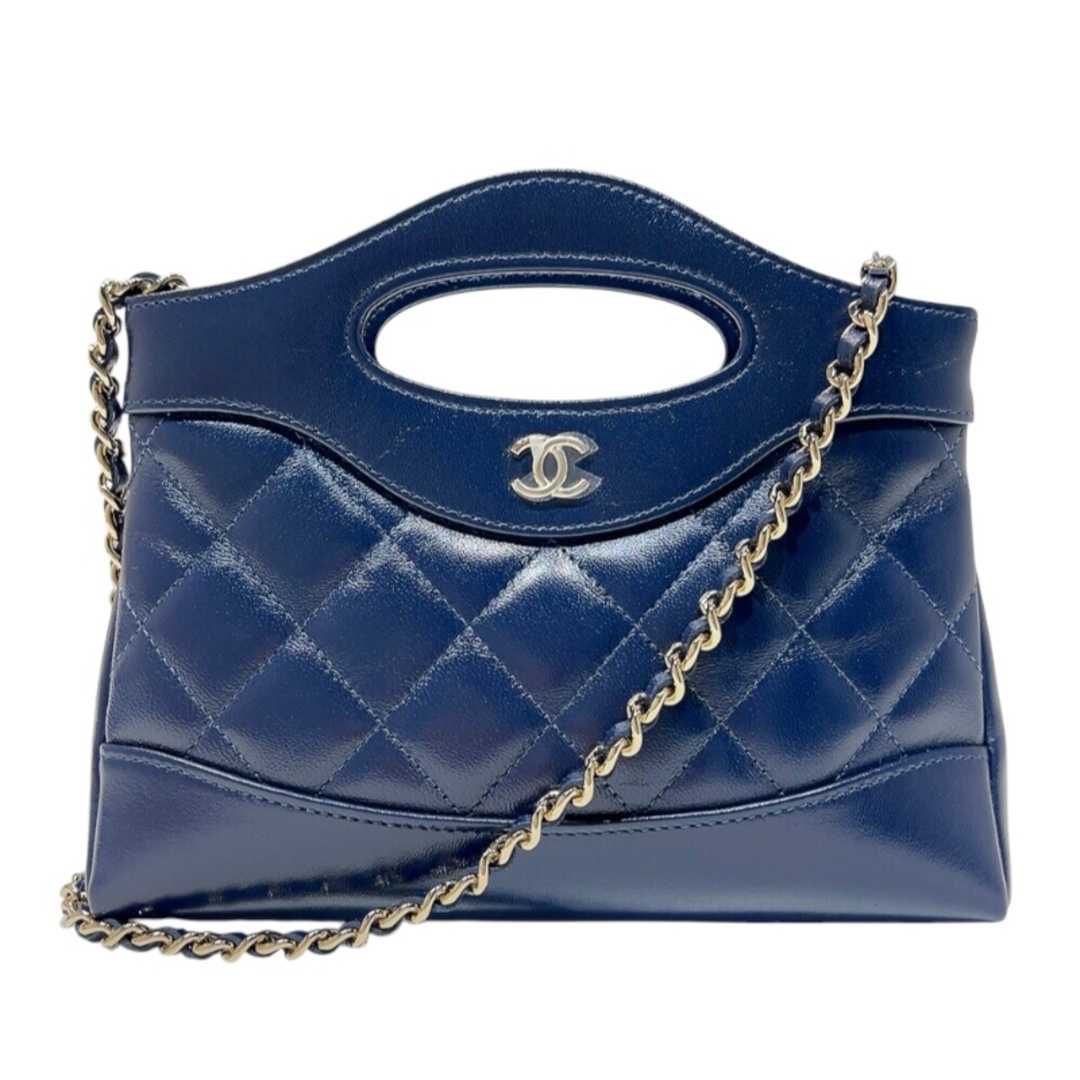 CHANEL - 　シャネル CHANEL CHANEL31 ミニハンドバッグ AP3656  ネイビー　ゴールド金具 シャイニーカーフ レディース ショルダーバッグ