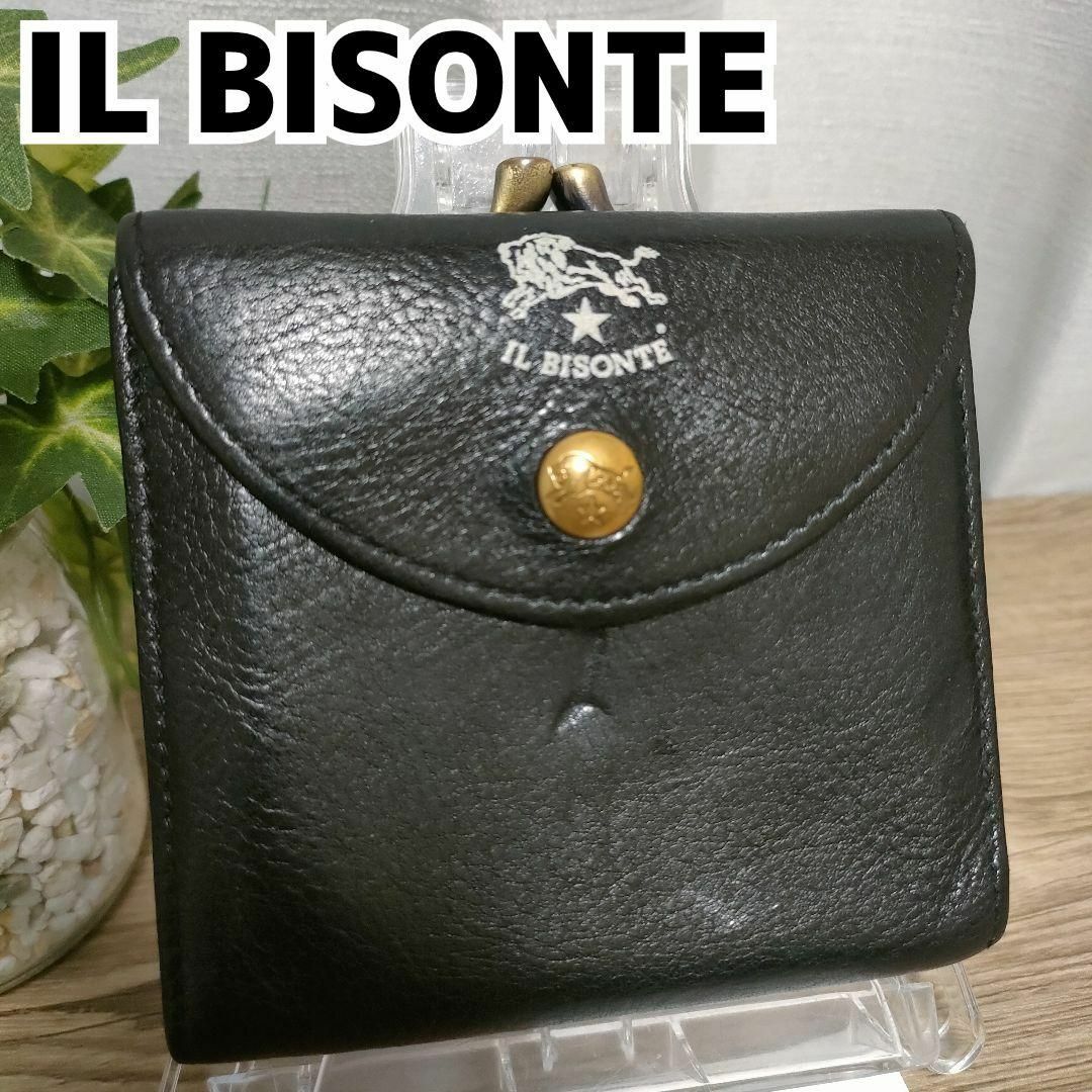 IL BISONTE - イルビゾンテ 二つ折り財布 ブラック 白ロゴ IL IL BISONTE - イルビゾンテ 二つ折り財布 ブラック 白ロゴ IL