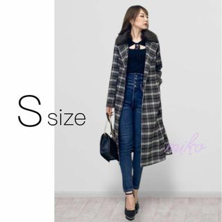 ファーカラー マーメイドコート ミックス ロングコート ウール チェック ファー(その他)