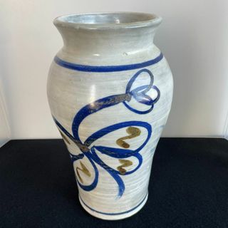 美品 花瓶 花器 フラワーベース 特大 蝶々文 作家 銘有 在銘 刷毛目(花瓶)