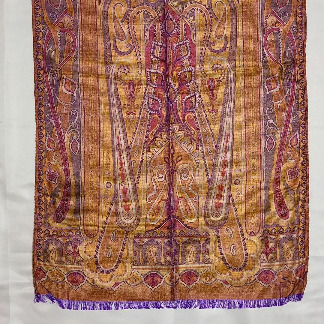 美品 ☆ETRO☆ ストール ペイズリー柄 ウール混 イエロー パープル 美品 ☆ETRO☆ ストール ペイズリー柄 ウール混 イエロー パープル