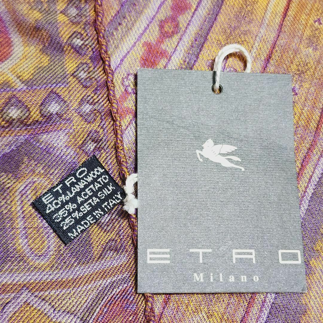 美品 ☆ETRO☆ ストール ペイズリー柄 ウール混 イエロー パープル 美品 ☆ETRO☆ ストール ペイズリー柄 ウール混 イエロー パープル