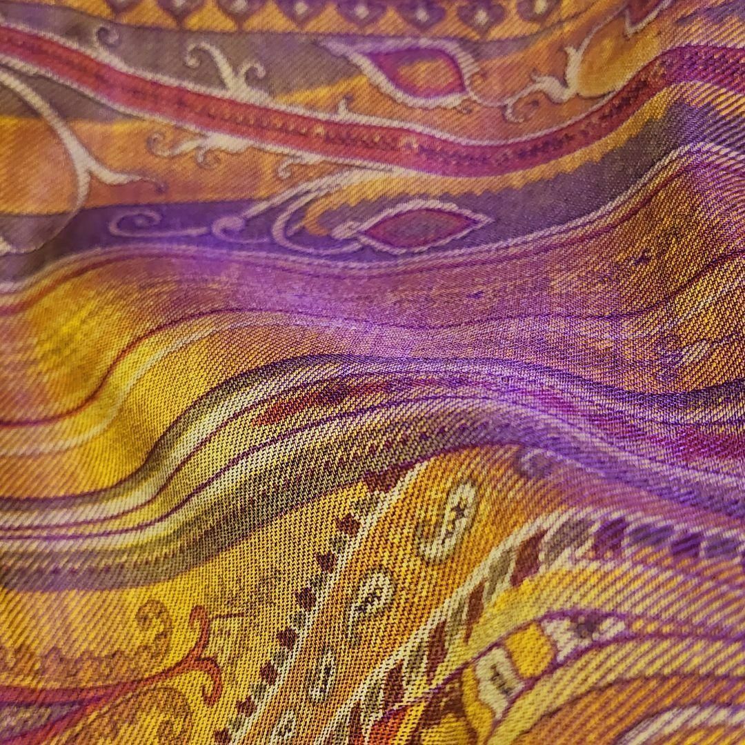 美品 ☆ETRO☆ ストール ペイズリー柄 ウール混 イエロー パープル 美品 ☆ETRO☆ ストール ペイズリー柄 ウール混 イエロー パープル