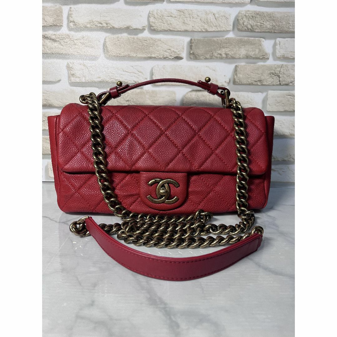CHANEL - ☆正規超備品☆シャネル　2Wayチェーンショルダー マトラッセ　キャビアスキン赤