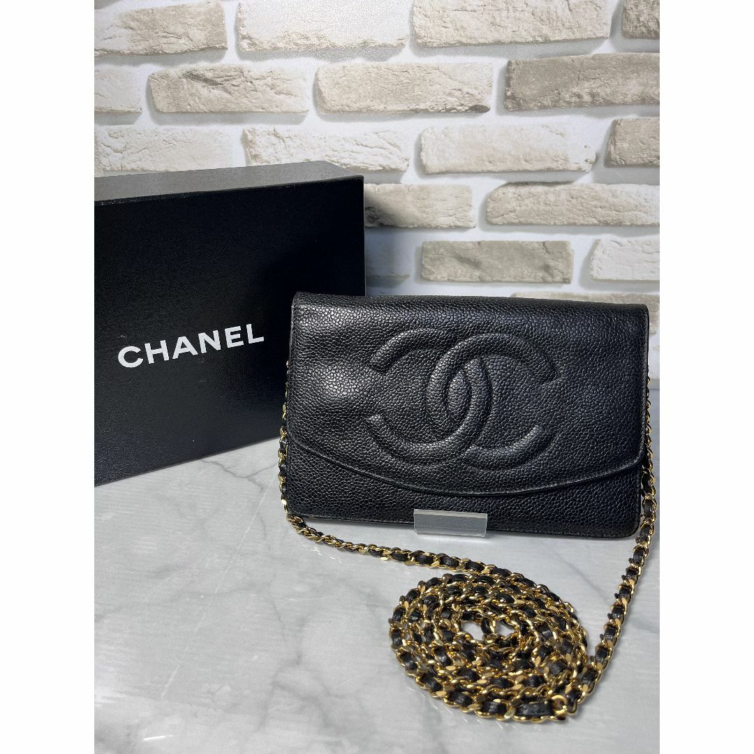 CHANEL - ☆正規超備品☆シャネル　チェーンウォレット　キャビアスキン黒