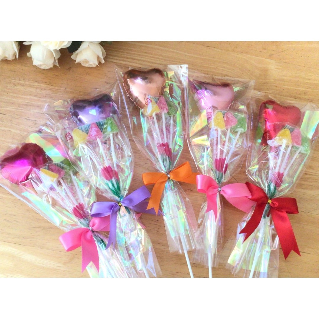 小さな花束の様な風船付お菓子ブーケ♡5個 プチギフト 発表会 小さな花束の様な風船付お菓子ブーケ♡5個 プチギフト 発表会