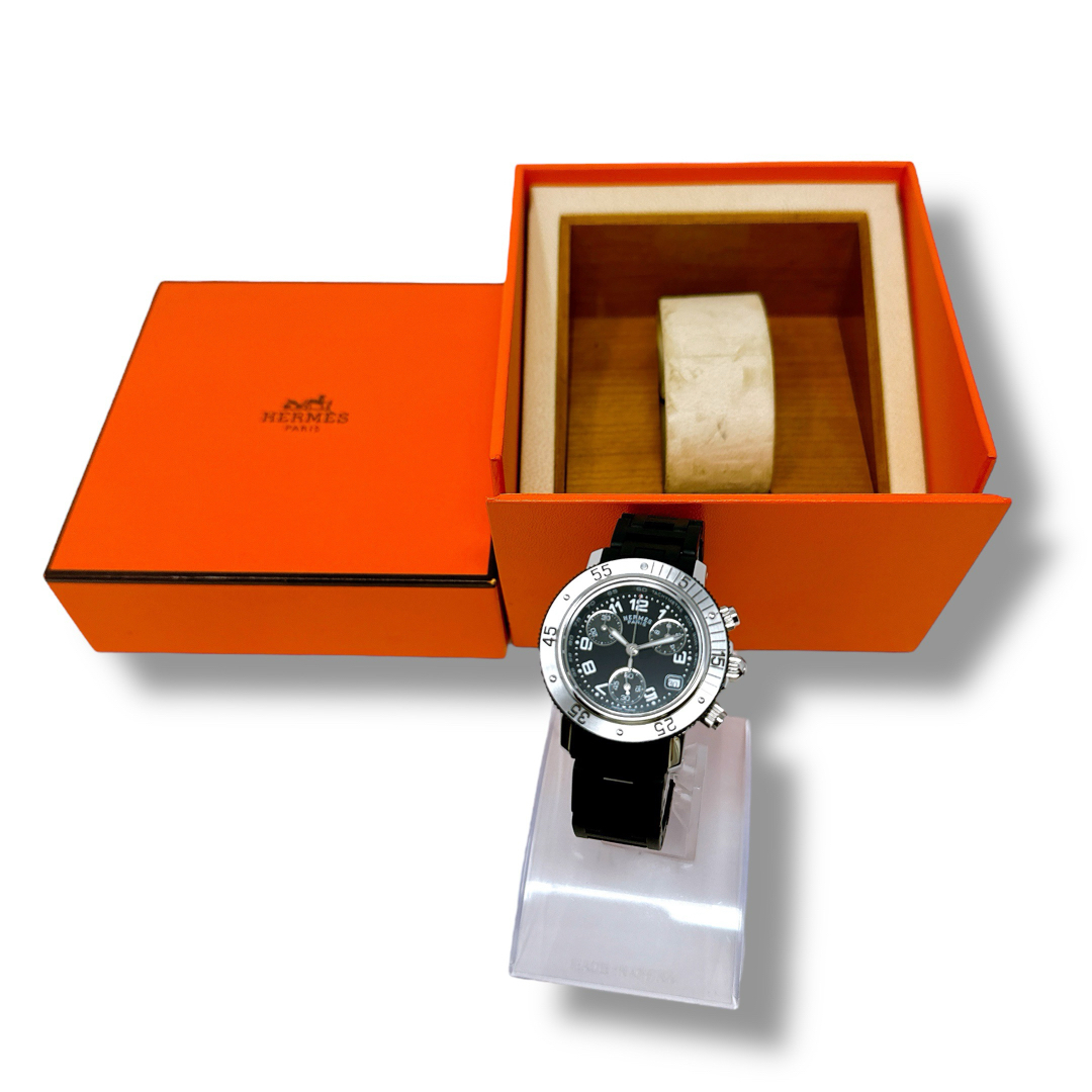 HERMES - エルメス クリッパー CL2.315 クロノ ラバー ブラック HERMES - エルメス クリッパー CL2.315 クロノ ラバー ブラック