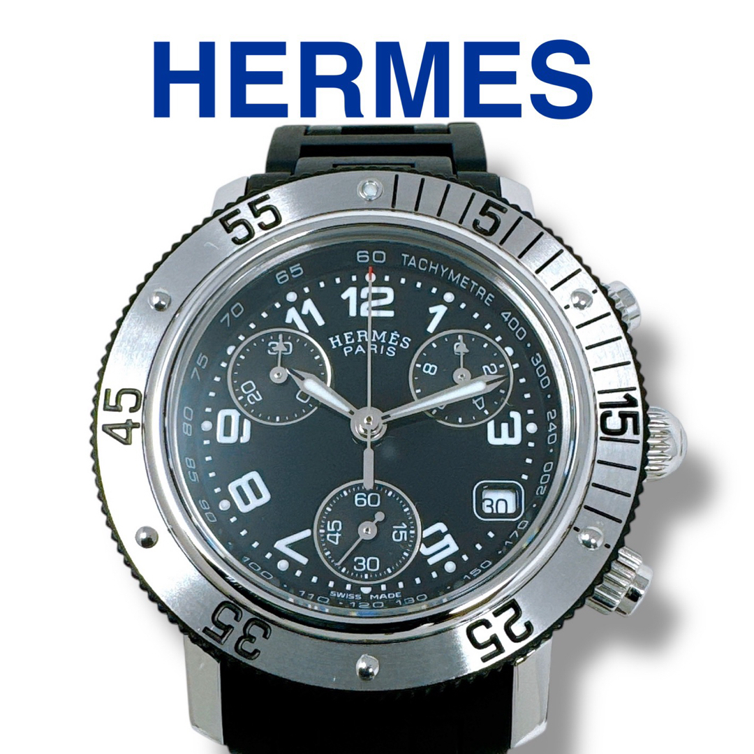 HERMES - エルメス クリッパー CL2.315 クロノ ラバー ブラック HERMES - エルメス クリッパー CL2.315 クロノ ラバー ブラック
