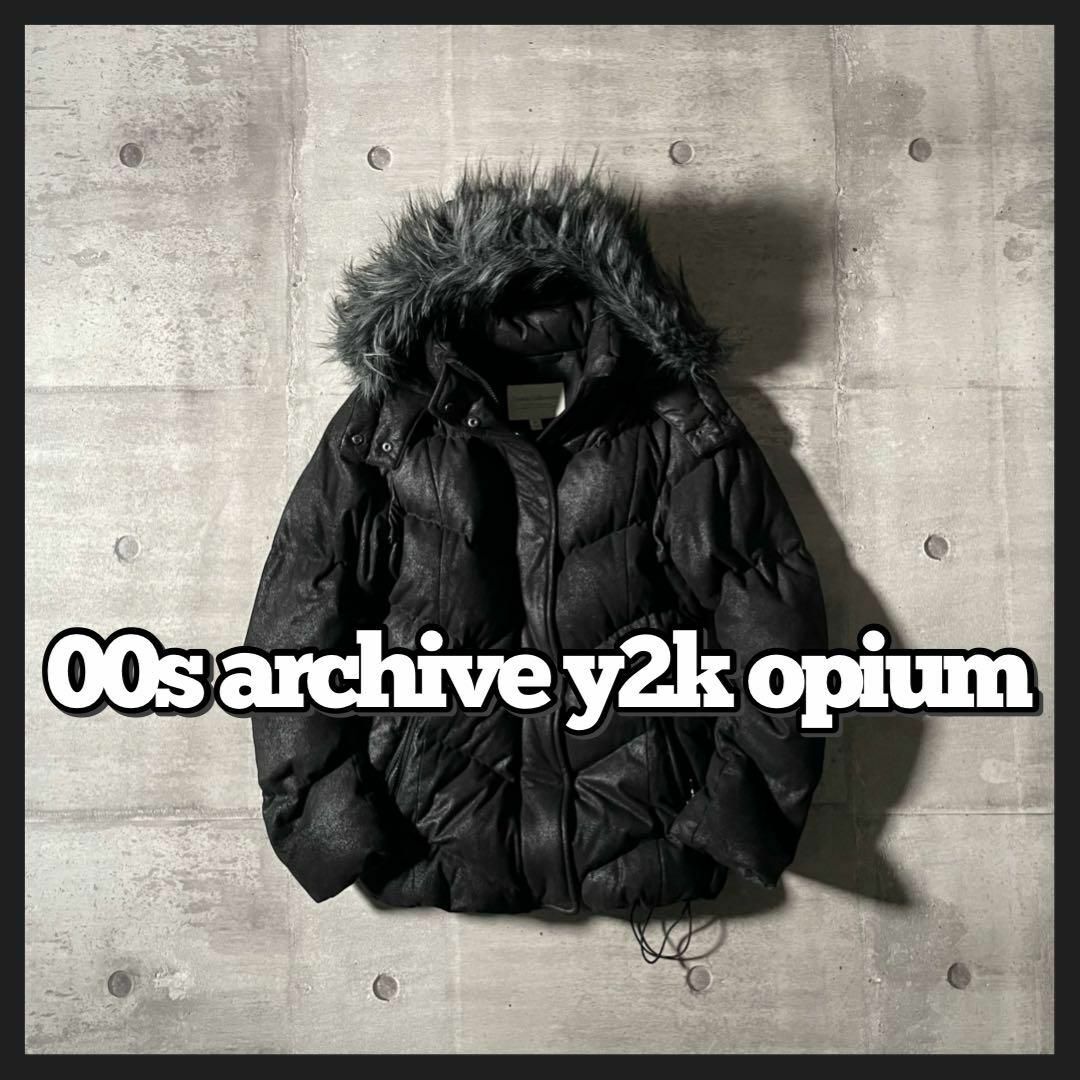 レザー調 ファーダウンジャケット 光沢 y2k opium パンク アーカイブ レザー調 ファーダウンジャケット 光沢 y2k opium パンク アーカイブ
