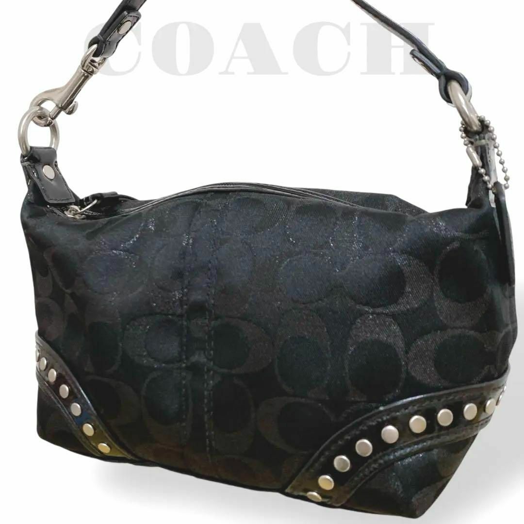 極美品 COACH ミニハンドバッグ ポーチ スタッズ ブラック 極美品 COACH ミニハンドバッグ ポーチ スタッズ ブラック
