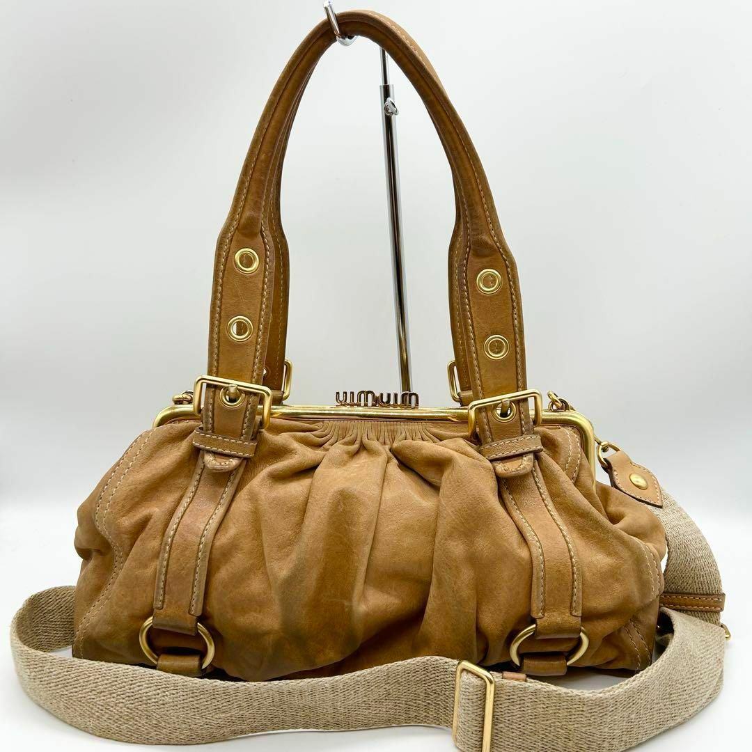 miu miu ミュウミュウ 2way ハンドバッグ がま口 ロングハンドル miu miu ミュウミュウ 2way ハンドバッグ がま口 ロングハンドル