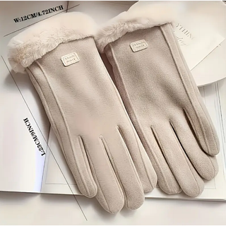 【新品】アイボリー ファー付きフリース手袋 女性用手袋　ホワイト(手袋)