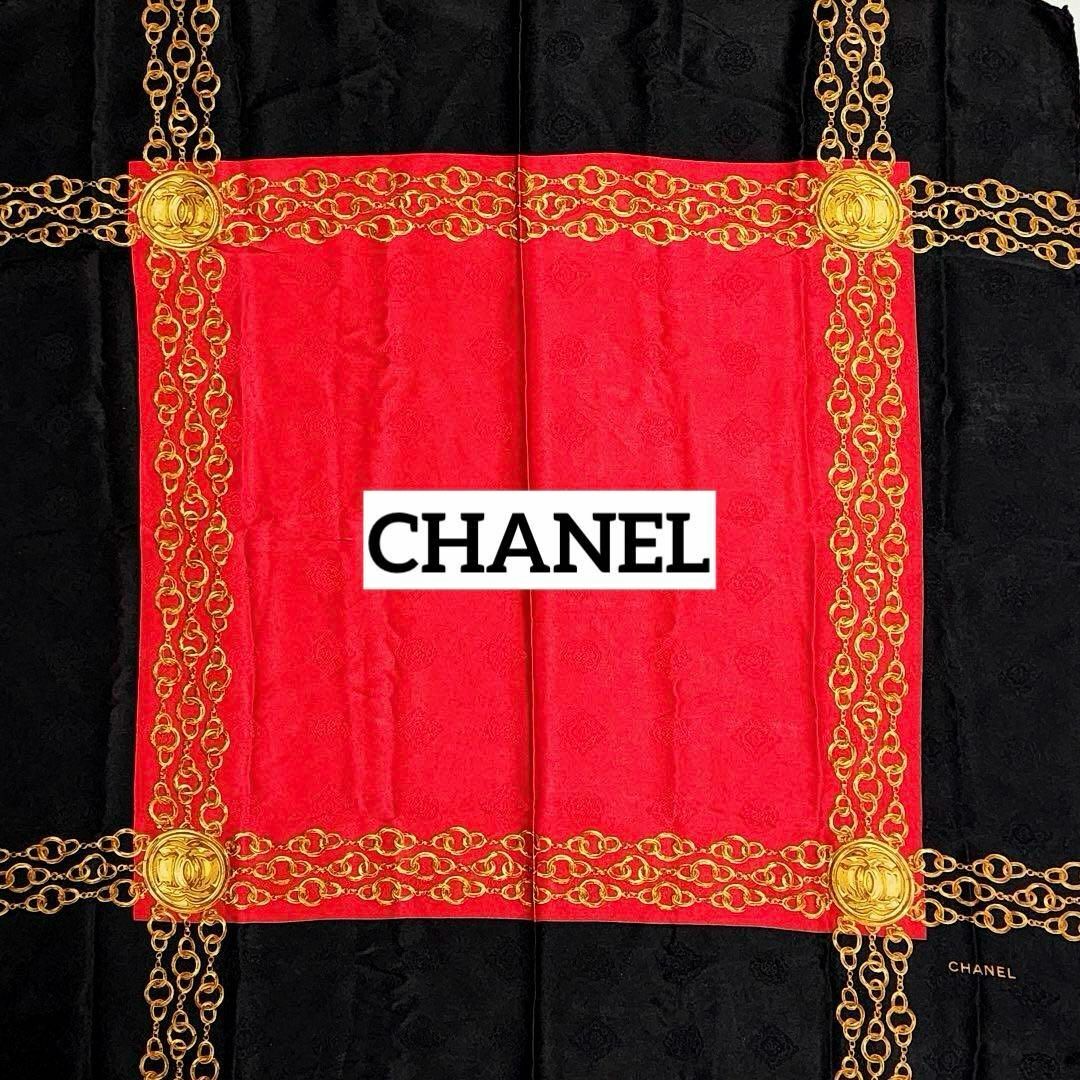 ☆CHANEL☆ スカーフ ココマーク メダル チェーン ブラック レッド ☆CHANEL☆ スカーフ ココマーク メダル チェーン ブラック レッド