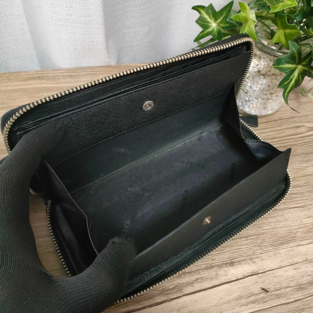 PORTER - ポーター 長財布 ブラック ラウンド カレント レザー PORTER - ポーター 長財布 ブラック ラウンド カレント レザー