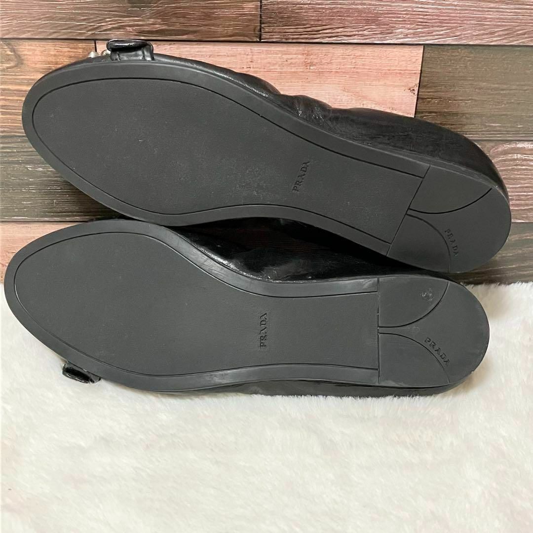 PRADA - 美品 PRADA バレエ シューズ 黒 36 スタッズ ベルト PRADA - 美品 PRADA バレエ シューズ 黒 36 スタッズ ベルト