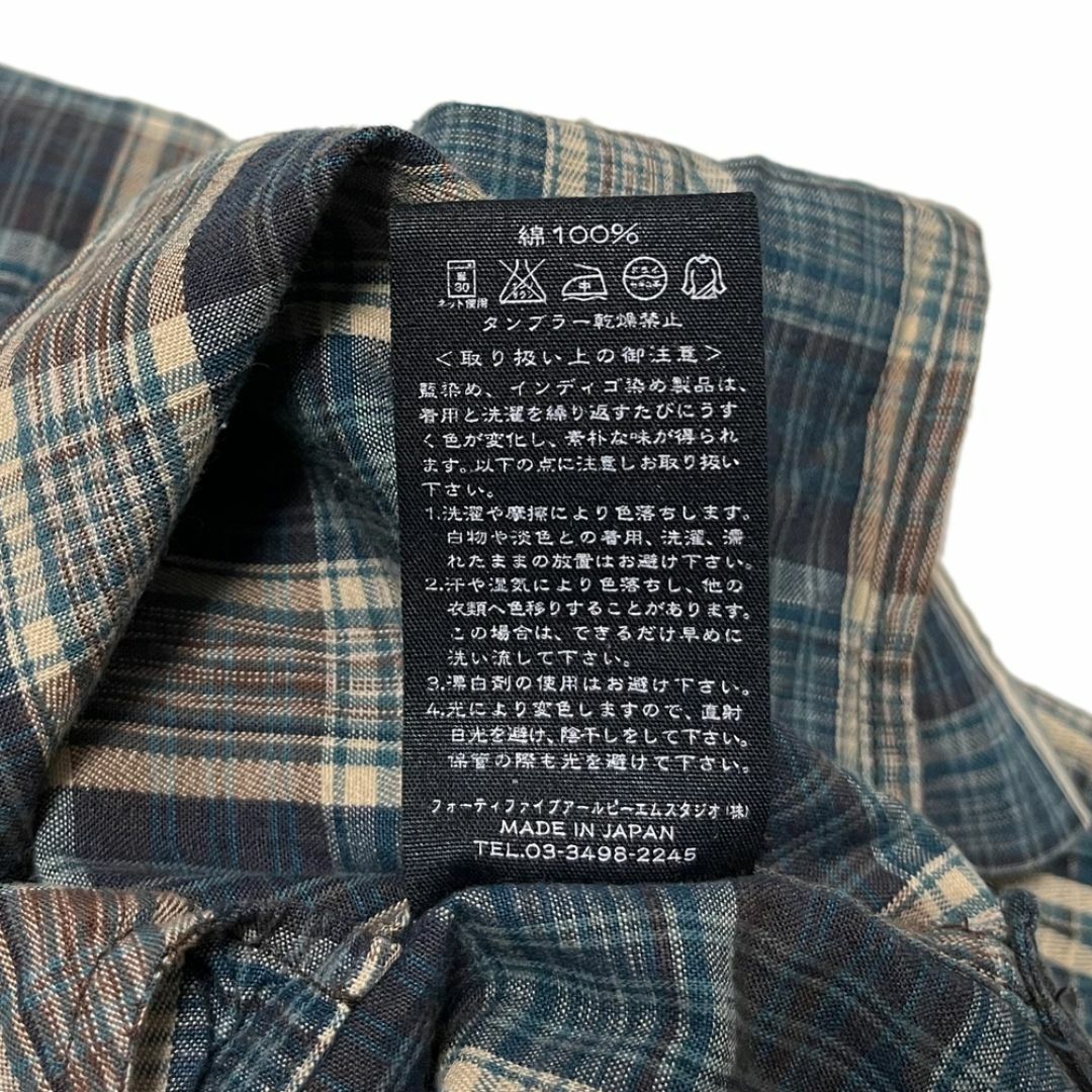45R インディゴの風合い チェック シャツ ワンピース チュニック 45R インディゴの風合い チェック シャツ ワンピース チュニック