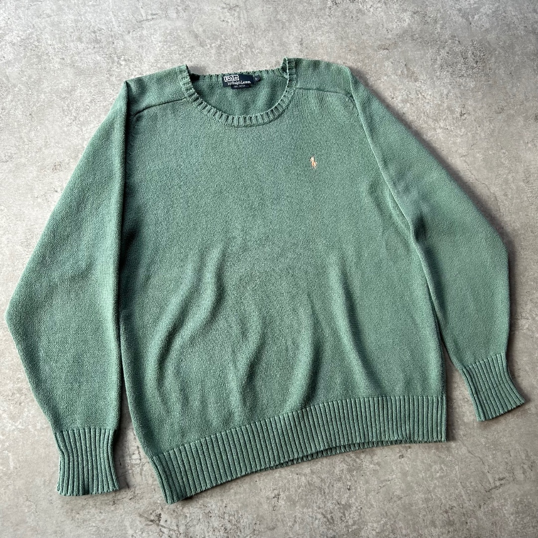 90s ラルフローレン コットンニット USA製 L ミントグリーン