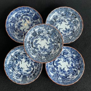 アリタヤキ(有田焼)の有田焼 伊万里 染付 銘々皿 5客揃 松竹梅 花文 波型リム 深型 全30客(食器)