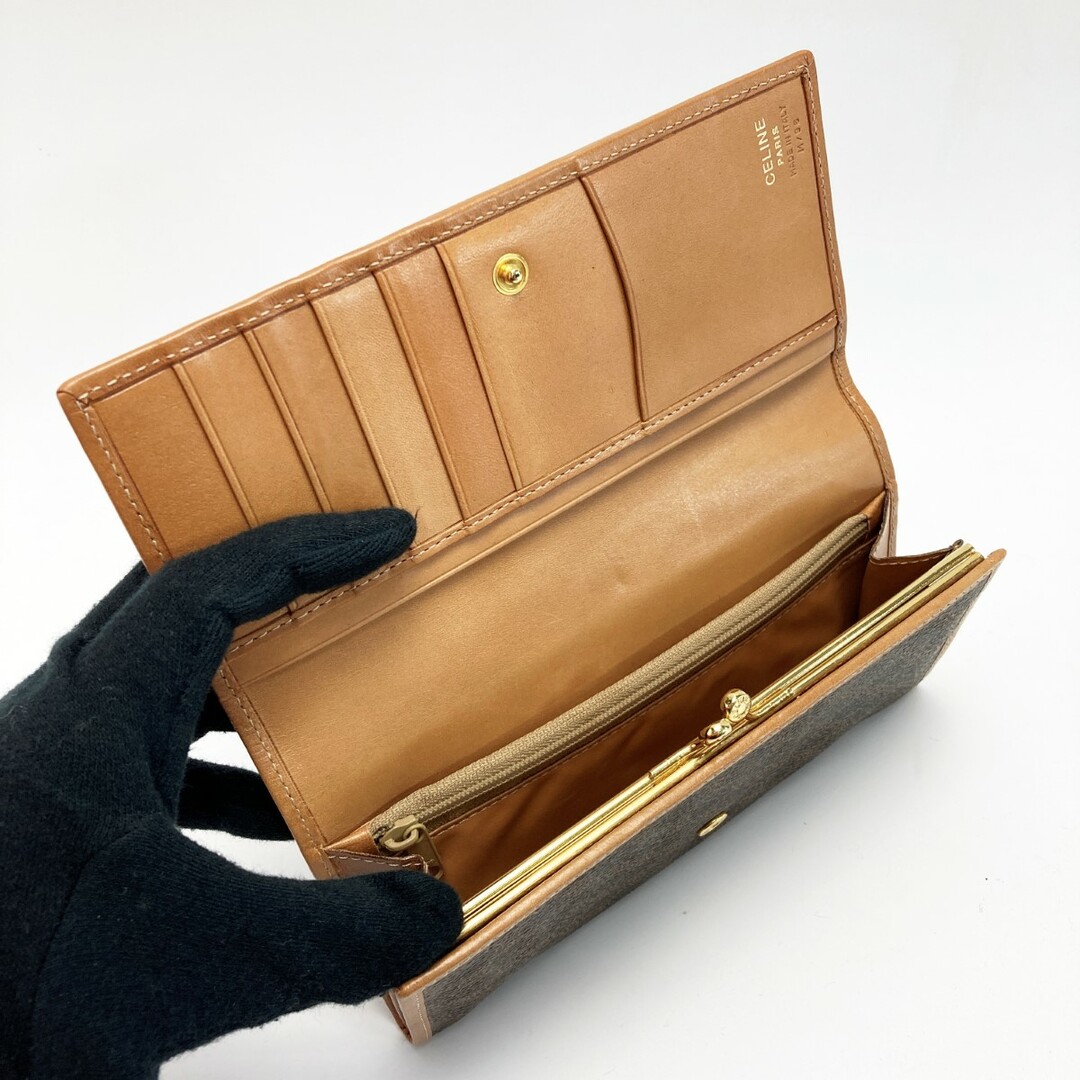 CELINE セリーヌ マカダム柄 二つ折り財布 がま口 ブラウン PVC CELINE セリーヌ マカダム柄 二つ折り財布 がま口 ブラウン PVC
