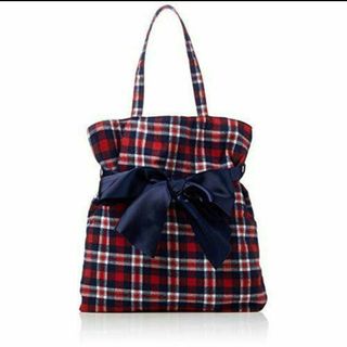 トートバック リボン付きチェック トート タテ41cmxヨコ40cm ショルダー(ショルダーバッグ)