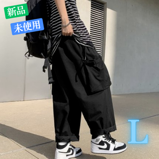 メンズ カーゴパンツ ワイド 袴パンツ ブラック L(ワークパンツ/カーゴパンツ)