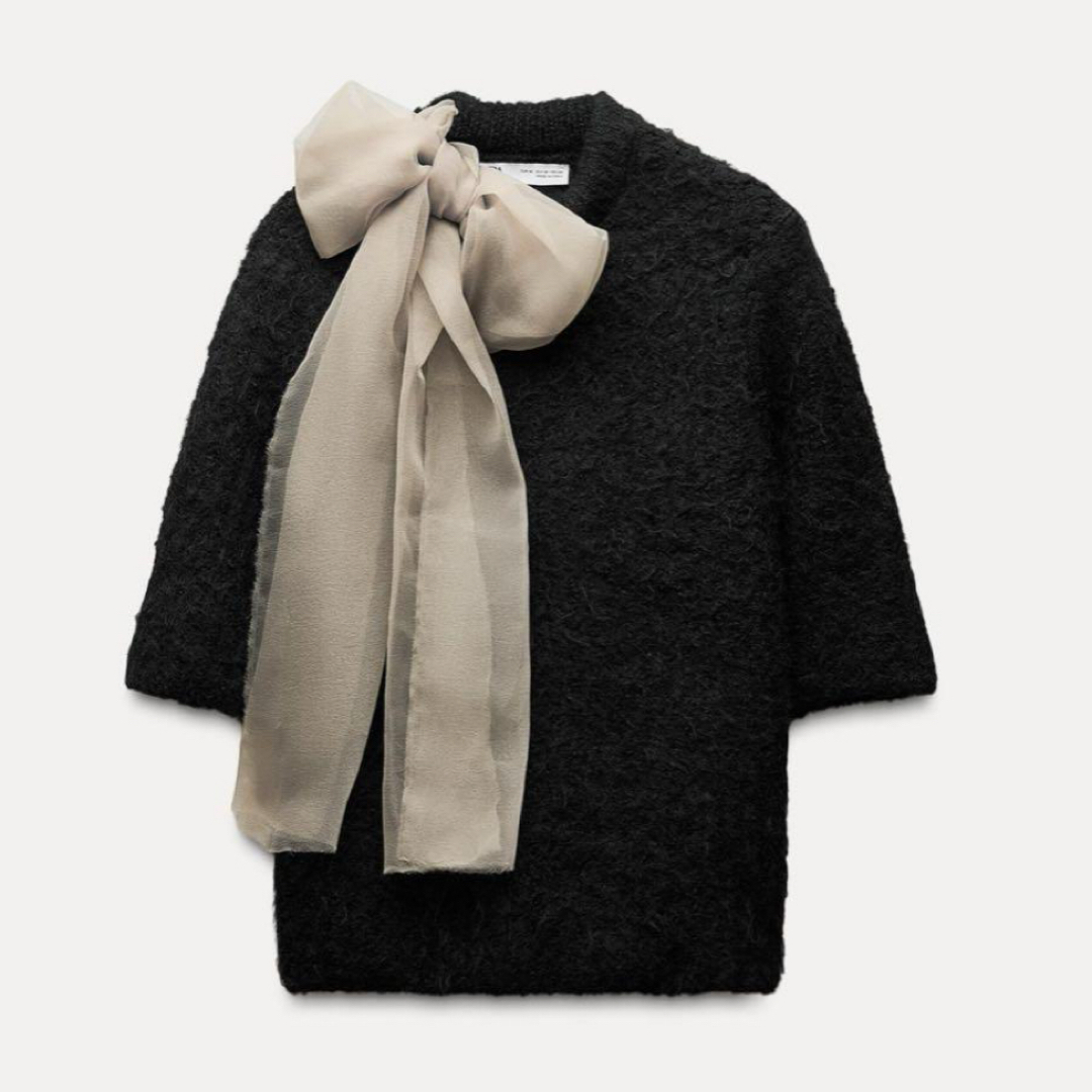 人気ショップ 【ZARA】オーガンザリボンニットトップス トップス