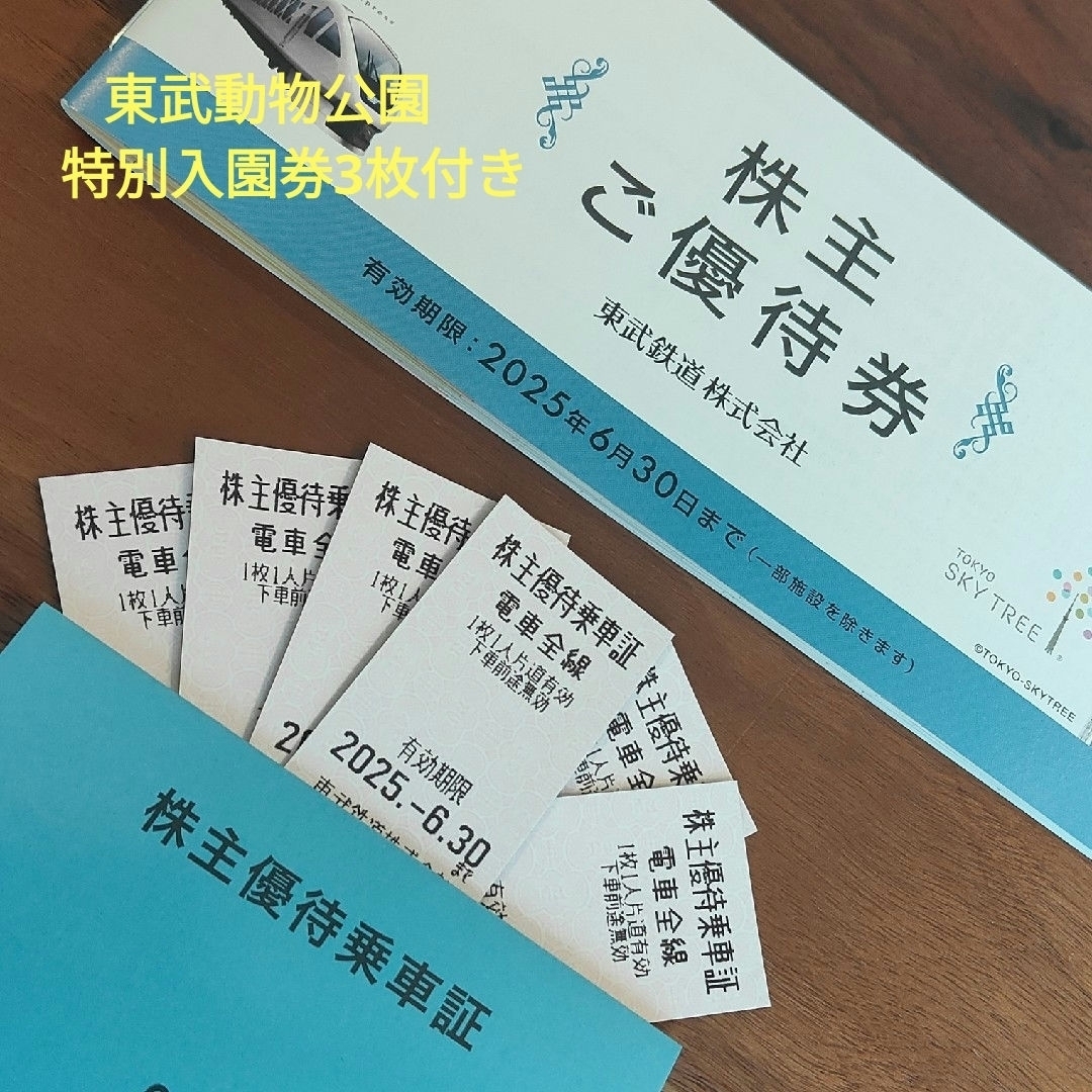 東武鉄道　株主優待乗車証　株主ご優待券　東武動物公園入園券3枚付 チケットの乗車券/交通券(鉄道乗車券)の商品写真