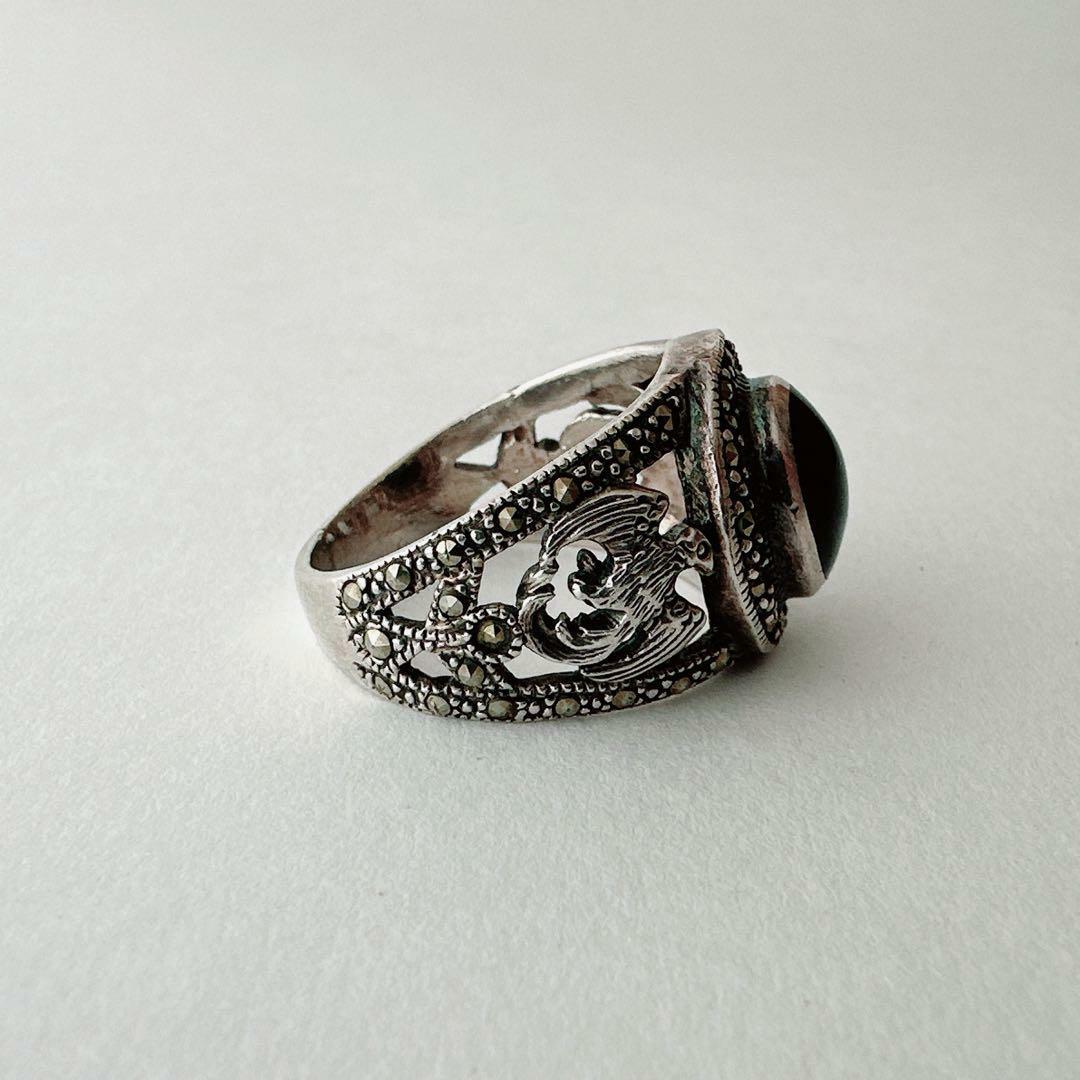 【J627】ヴィンテージ　ブラックオニキス　シルバー　リング　17号 J627】ヴィンテージ ブラックオニキス シルバー リング 17号
