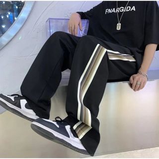 M ジャージ サイドライン ストリート パンツ モード メンズ ブラック