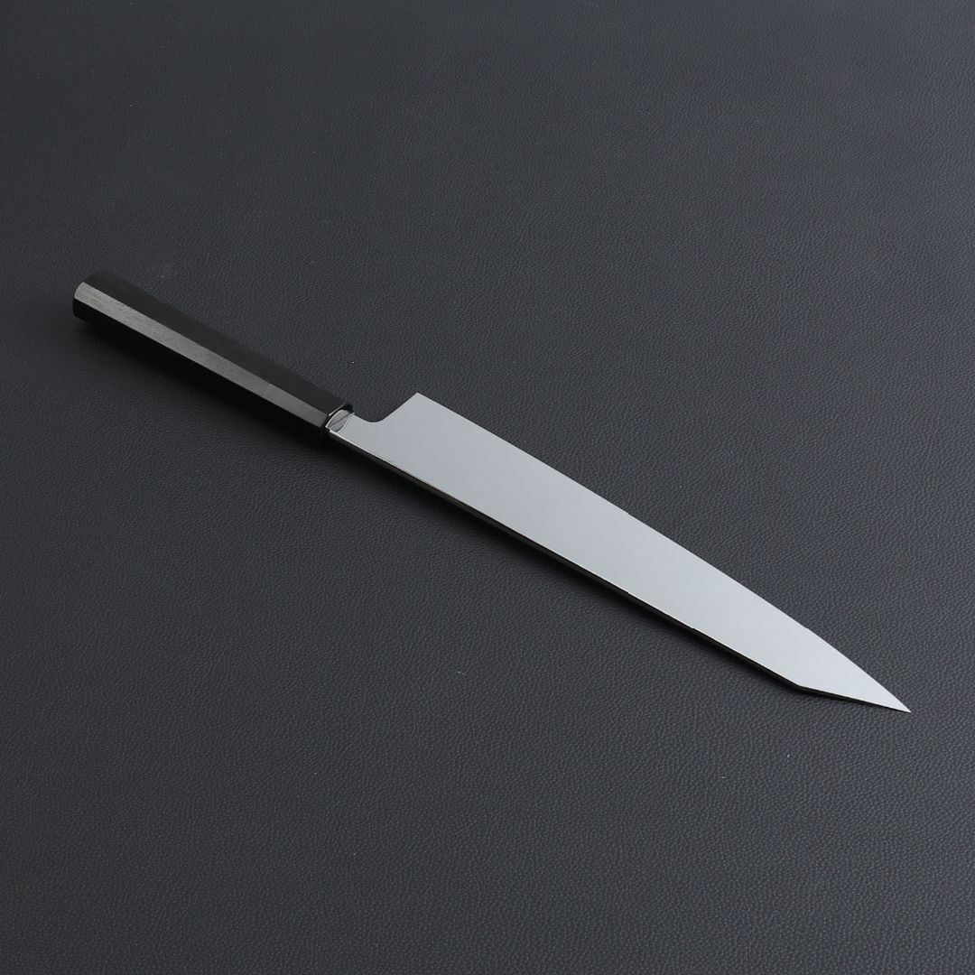 8438 勘所型牛刀 9寸 鏡面仕上げ 刺身包丁 黒檀黒水牛角八角柄 8438 勘所型牛刀 9寸 鏡面仕上げ 刺身包丁 黒檀黒水牛角八角柄