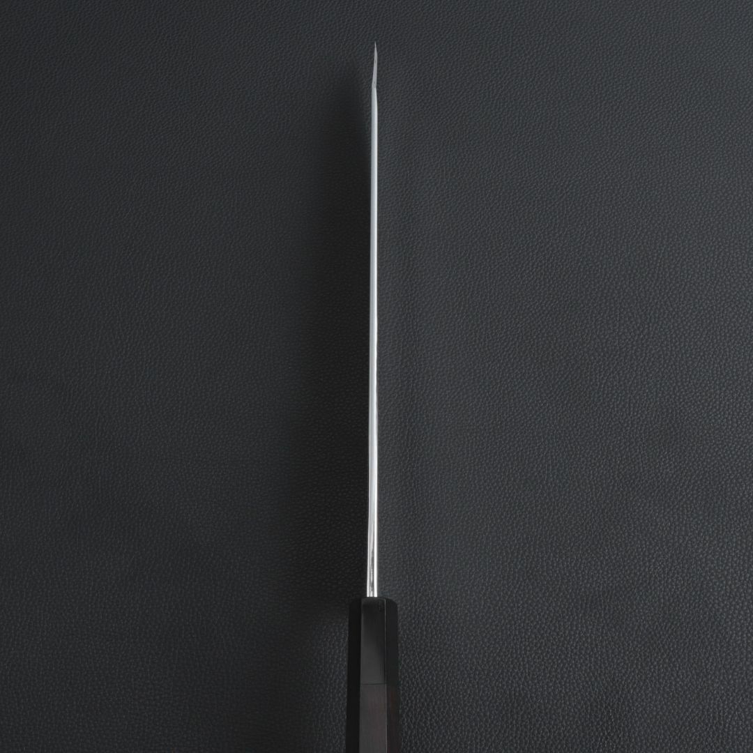 8438 勘所型牛刀 9寸 鏡面仕上げ 刺身包丁 黒檀黒水牛角八角柄 8438 勘所型牛刀 9寸 鏡面仕上げ 刺身包丁 黒檀黒水牛角八角柄