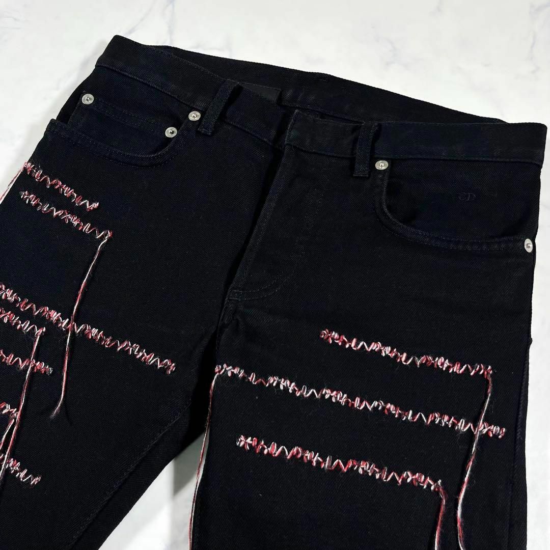 極美品】DIOR HOMME 16AW CDロゴ 刺繍加工ブラックデニムパンツ 極美品】DIOR HOMME 16AW CDロゴ 刺繍加工ブラックデニムパンツ