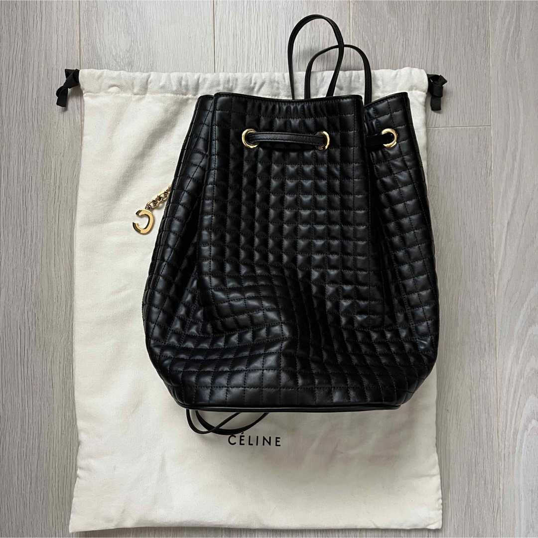 CELINE - セリーヌ Cチャーム レザー ショルダーバッグ　ブラック
