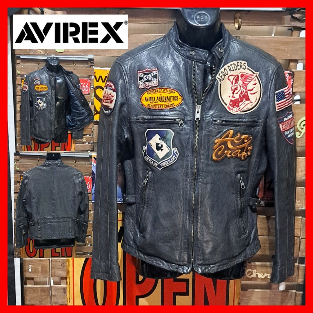 定価6.9万 AVIREX ワッペン ゴートレザー シングルライダース 定価6.9万 AVIREX ワッペン ゴートレザー シングルライダース