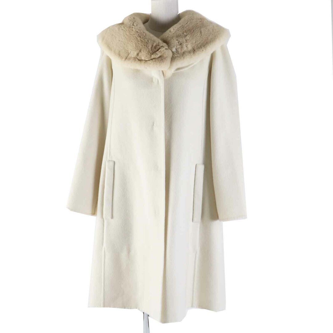 FOXEY BOUTIQUE - 極美品◎FOXEY BOUTIQUE フォクシー ブティック 35360 カシミヤ100％ 襟ミンク付き コート アイボリー ベージュ 40 日本製 正規品 レディース