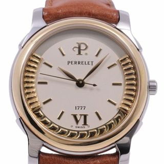 ペルレ(PERRELET)のPERRELET ペルレ ダブルローター 自動巻き メンズ 腕時計 K18ベゼル アイボリー文字盤 純正革ベルト 2390(腕時計(アナログ))