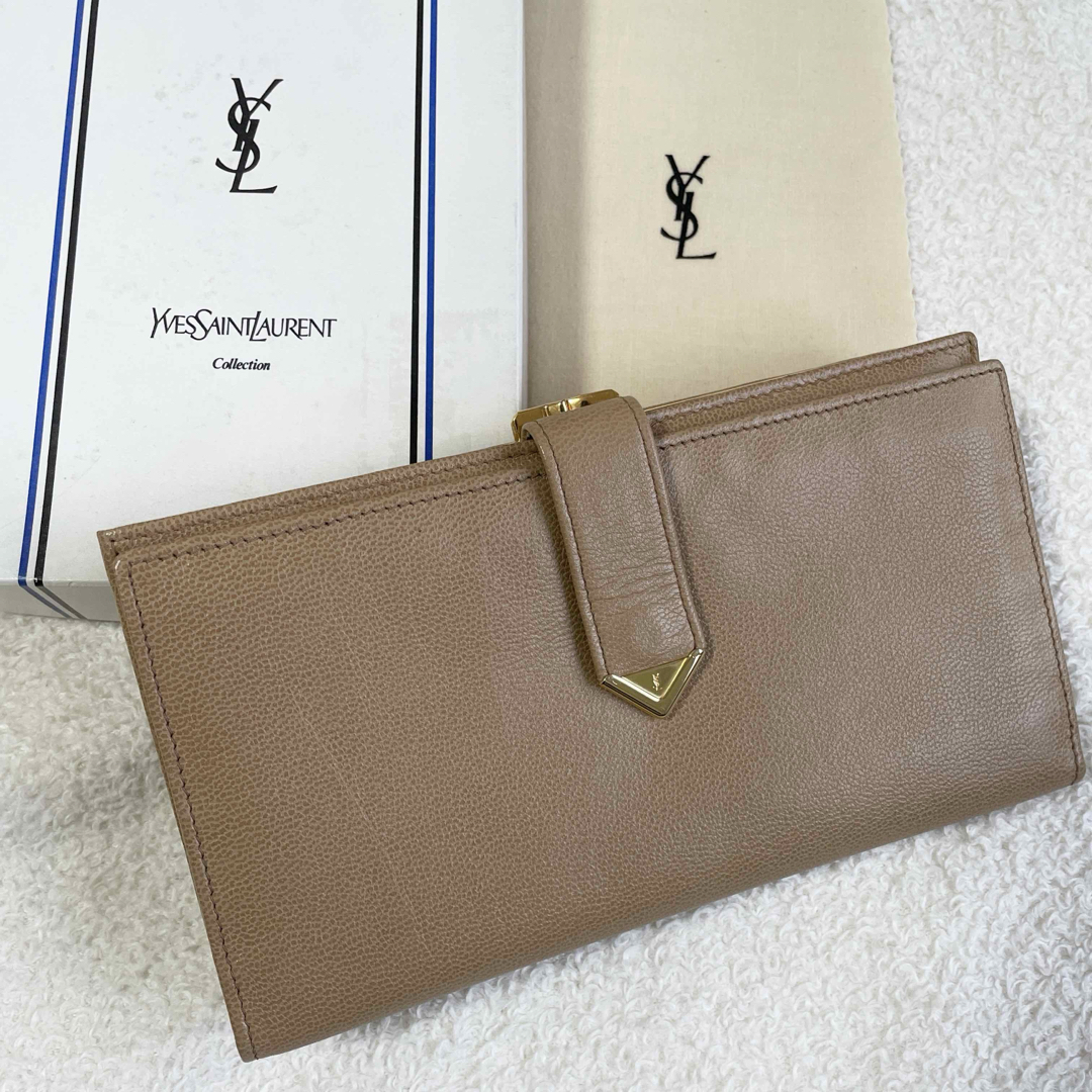 極美品 箱付 イヴサンローラン 三つ折り長財布 がま口 レザー 極美品 箱付 イヴサンローラン 三つ折り長財布 がま口 レザー