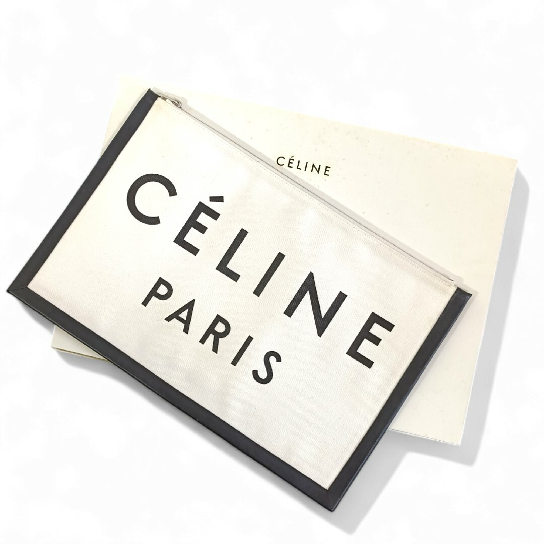 美品 箱付き 正規品 セリーヌ CELINE キャンバス クラッチバッグ 白 美品 箱付き 正規品 セリーヌ CELINE キャンバス クラッチバッグ 白