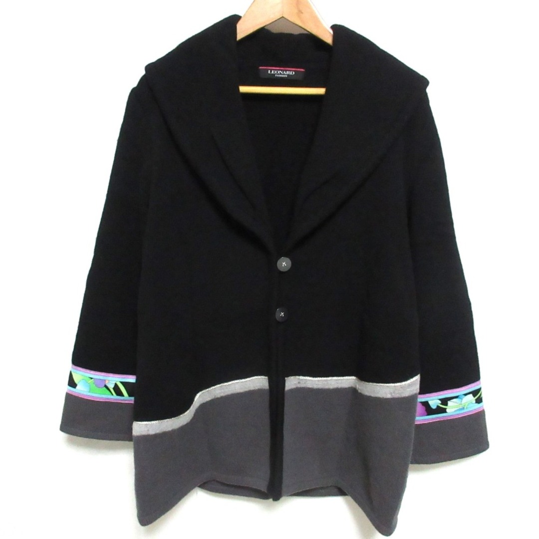 美品☆LEONARD レオナール カーディガン 花柄 ウール×シルク L 美品☆LEONARD レオナール カーディガン 花柄 ウール×シルク L