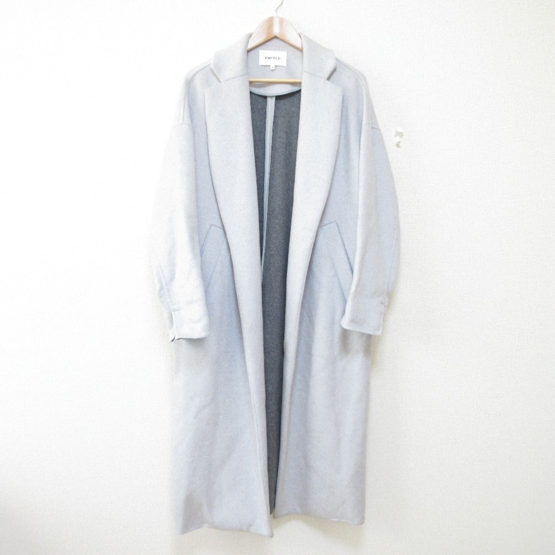 ENFOLD - 美品 ENFOLD エンフォルド ボタンレス ロング丈 トップリバーチェスターコート 300AA130-0840 38 ライトグレー レディース 古着 中古 USED